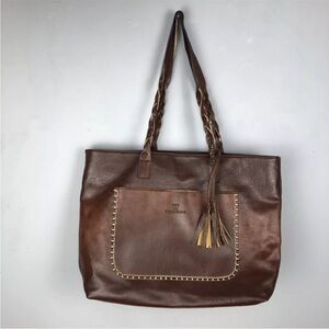 Weimeibaige Brown Faux Leather Large Tote Bag Purse Braided Straps *FLAW *READ